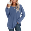image:imageWIHOLL Womens Waffle Knit Tunic Tops Fall Long Sleeve Shirts Curved HemBlue