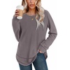 image:imageWIHOLL Womens Waffle Knit Tunic Tops Fall Long Sleeve Shirts Curved HemGrey