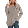 image:imageWIHOLL Womens Waffle Knit Tunic Tops Fall Long Sleeve Shirts Curved HemKhaki