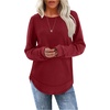 image:imageWIHOLL Womens Waffle Knit Tunic Tops Fall Long Sleeve Shirts Curved HemRed