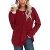 image:imageWIHOLL Womens Waffle Knit Tunic Tops Fall Long Sleeve Shirts Curved HemRed