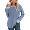 image:imageWIHOLL Womens Waffle Knit Tunic Tops Fall Long Sleeve Shirts Curved HemZabluegrey