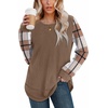 image:imageWIHOLL Womens Waffle Knit Tunic Tops Fall Long Sleeve Shirts Curved HemZdbrown Checkered