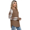 image:imageWIHOLL Womens Waffle Knit Tunic Tops Fall Long Sleeve Shirts Curved HemZdbrown Checkered