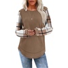 image:imageWIHOLL Womens Waffle Knit Tunic Tops Fall Long Sleeve Shirts Curved HemZdbrown Checkered