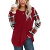 image:imageWIHOLL Womens Waffle Knit Tunic Tops Fall Long Sleeve Shirts Curved HemZdred Checkered