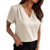 image:imageWIHOLL Work Blouses for Women Dressy Casual Summer Tops V Neck Short Sleeve ShirtsBeige