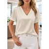 image:imageWIHOLL Work Blouses for Women Dressy Casual Summer Tops V Neck Short Sleeve ShirtsBeige