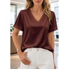 image:imageWIHOLL Work Blouses for Women Dressy Casual Summer Tops V Neck Short Sleeve ShirtsBrown