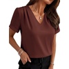 image:imageWIHOLL Work Blouses for Women Dressy Casual Summer Tops V Neck Short Sleeve ShirtsBrown