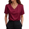 image:imageWIHOLL Work Blouses for Women Dressy Casual Summer Tops V Neck Short Sleeve ShirtsBurgundy