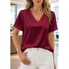 image:imageWIHOLL Work Blouses for Women Dressy Casual Summer Tops V Neck Short Sleeve ShirtsBurgundy