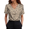 image:imageWIHOLL Work Blouses for Women Dressy Casual Summer Tops V Neck Short Sleeve ShirtsLeopard