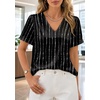image:imageWIHOLL Work Blouses for Women Dressy Casual Summer Tops V Neck Short Sleeve ShirtsStriped