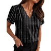 image:imageWIHOLL Work Blouses for Women Dressy Casual Summer Tops V Neck Short Sleeve ShirtsStriped