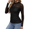 image:imageWomens Sexy Mesh Long Sleeve Shirts Fashion Clothing Turtle Necks Sheer Ruched Going Out Tops Fall Outfits Slim Fit BlousesBlack