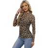 image:imageWomens Sexy Mesh Long Sleeve Shirts Fashion Clothing Turtle Necks Sheer Ruched Going Out Tops Fall Outfits Slim Fit BlousesBrown Leopard