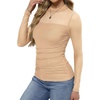 image:imageWomens Sexy Mesh Long Sleeve Shirts Fashion Clothing Turtle Necks Sheer Ruched Going Out Tops Fall Outfits Slim Fit BlousesCapricot