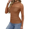 image:imageWomens Sexy Mesh Long Sleeve Shirts Fashion Clothing Turtle Necks Sheer Ruched Going Out Tops Fall Outfits Slim Fit BlousesCaramel