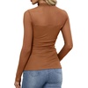 image:imageWomens Sexy Mesh Long Sleeve Shirts Fashion Clothing Turtle Necks Sheer Ruched Going Out Tops Fall Outfits Slim Fit BlousesCaramel