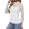 image:imageWomens Sexy Mesh Long Sleeve Shirts Fashion Clothing Turtle Necks Sheer Ruched Going Out Tops Fall Outfits Slim Fit BlousesClassic White