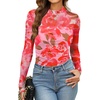 image:imageWomens Sexy Mesh Long Sleeve Shirts Fashion Clothing Turtle Necks Sheer Ruched Going Out Tops Fall Outfits Slim Fit BlousesDtiedye2