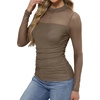 image:imageWomens Sexy Mesh Long Sleeve Shirts Fashion Clothing Turtle Necks Sheer Ruched Going Out Tops Fall Outfits Slim Fit BlousesFbrown