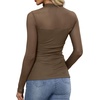 image:imageWomens Sexy Mesh Long Sleeve Shirts Fashion Clothing Turtle Necks Sheer Ruched Going Out Tops Fall Outfits Slim Fit BlousesFbrown