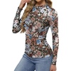 image:imageWomens Sexy Mesh Long Sleeve Shirts Fashion Clothing Turtle Necks Sheer Ruched Going Out Tops Fall Outfits Slim Fit BlousesFlower Print