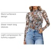 image:imageWomens Sexy Mesh Long Sleeve Shirts Fashion Clothing Turtle Necks Sheer Ruched Going Out Tops Fall Outfits Slim Fit BlousesFlower Print