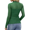 image:imageWomens Sexy Mesh Long Sleeve Shirts Fashion Clothing Turtle Necks Sheer Ruched Going Out Tops Fall Outfits Slim Fit BlousesGreen