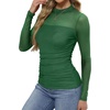 image:imageWomens Sexy Mesh Long Sleeve Shirts Fashion Clothing Turtle Necks Sheer Ruched Going Out Tops Fall Outfits Slim Fit BlousesGreen