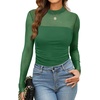 image:imageWomens Sexy Mesh Long Sleeve Shirts Fashion Clothing Turtle Necks Sheer Ruched Going Out Tops Fall Outfits Slim Fit BlousesGreen