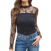 image:imageWomens Sexy Mesh Long Sleeve Shirts Fashion Clothing Turtle Necks Sheer Ruched Going Out Tops Fall Outfits Slim Fit BlousesLace Black 3