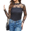 image:imageWomens Sexy Mesh Long Sleeve Shirts Fashion Clothing Turtle Necks Sheer Ruched Going Out Tops Fall Outfits Slim Fit BlousesLace Black 3
