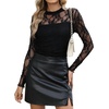 image:imageWomens Sexy Mesh Long Sleeve Shirts Fashion Clothing Turtle Necks Sheer Ruched Going Out Tops Fall Outfits Slim Fit BlousesLace Black One