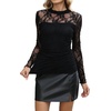 image:imageWomens Sexy Mesh Long Sleeve Shirts Fashion Clothing Turtle Necks Sheer Ruched Going Out Tops Fall Outfits Slim Fit BlousesLace Black One