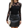 image:imageWomens Sexy Mesh Long Sleeve Shirts Fashion Clothing Turtle Necks Sheer Ruched Going Out Tops Fall Outfits Slim Fit BlousesLace Black One