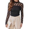 image:imageWomens Sexy Mesh Long Sleeve Shirts Fashion Clothing Turtle Necks Sheer Ruched Going Out Tops Fall Outfits Slim Fit BlousesLace Black Twp