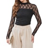 image:imageWomens Sexy Mesh Long Sleeve Shirts Fashion Clothing Turtle Necks Sheer Ruched Going Out Tops Fall Outfits Slim Fit BlousesLace Black Twp