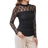 image:imageWomens Sexy Mesh Long Sleeve Shirts Fashion Clothing Turtle Necks Sheer Ruched Going Out Tops Fall Outfits Slim Fit BlousesLace Black Twp