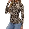 image:imageWomens Sexy Mesh Long Sleeve Shirts Fashion Clothing Turtle Necks Sheer Ruched Going Out Tops Fall Outfits Slim Fit BlousesLeopard Print