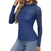 image:imageWomens Sexy Mesh Long Sleeve Shirts Fashion Clothing Turtle Necks Sheer Ruched Going Out Tops Fall Outfits Slim Fit BlousesNavy Blue