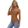 image:imageWomens Sexy Mesh Long Sleeve Shirts Fashion Clothing Turtle Necks Sheer Ruched Going Out Tops Fall Outfits Slim Fit BlousesPbrown