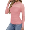 image:imageWomens Sexy Mesh Long Sleeve Shirts Fashion Clothing Turtle Necks Sheer Ruched Going Out Tops Fall Outfits Slim Fit BlousesPink