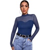 image:imageWomens Sexy Mesh Long Sleeve Shirts Fashion Clothing Turtle Necks Sheer Ruched Going Out Tops Fall Outfits Slim Fit BlousesPnavy Blue