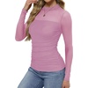 image:imageWomens Sexy Mesh Long Sleeve Shirts Fashion Clothing Turtle Necks Sheer Ruched Going Out Tops Fall Outfits Slim Fit BlousesPurple