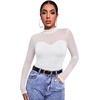 image:imageWomens Sexy Mesh Long Sleeve Shirts Fashion Clothing Turtle Necks Sheer Ruched Going Out Tops Fall Outfits Slim Fit BlousesPwhite