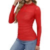 image:imageWomens Sexy Mesh Long Sleeve Shirts Fashion Clothing Turtle Necks Sheer Ruched Going Out Tops Fall Outfits Slim Fit BlousesRed