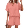 image:imageWIHOLL 2 Piece Sets for Women Lounge Sets Summer Outfits 2026 Button Down Short Sleeve Tops and Shorts Set with Pockets2coral